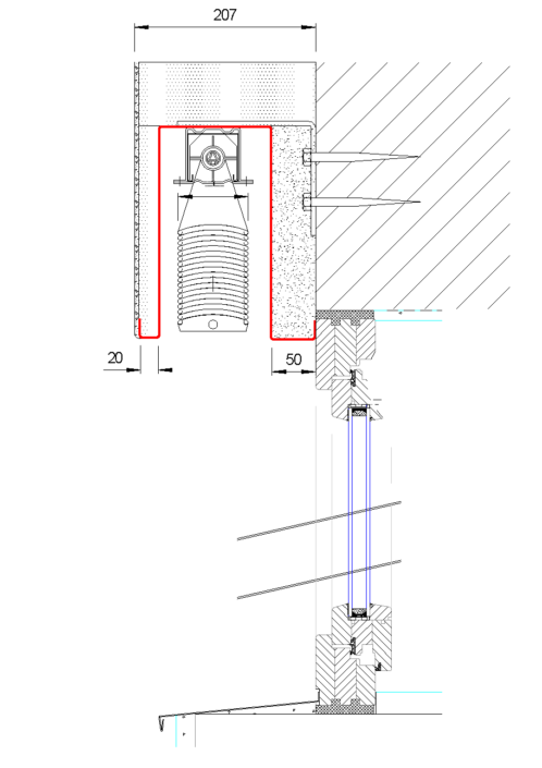 Venkovní žaluzie EC 65 se zaomítacím boxem detail nadpraží