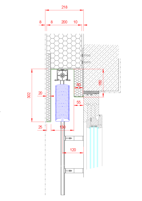 Venkovní žaluzie EC 80 se zaomítacím boxem detail nadpraží