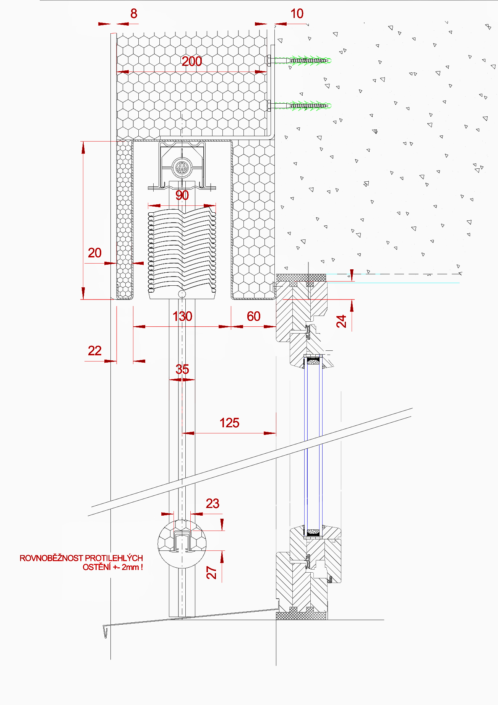 Venkovní žaluzie EZ 90 se zaomítacím boxem detail nadpraží